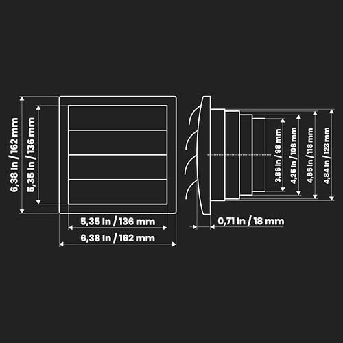 Repa Market Plastic Air Vent Cover Gravity Grill - 5" Inch/125 mm Outdoor Exhaust Wall Extractor Fan Cover with Louvre Door for Home Improvement - Kitchen, Bathroom,Cooker Hood,Dryer,Shed Ventilation