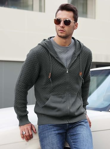 Zaitun Men's Full Zip Up Hooded Cardigan Sweater with Pockets3