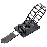 Mini Cable Clips 3M Adhesive, Multipurpose Cord and Wire Organizer for Cable Management Adjustable Large - 60 Pack Bundled with 10 Bonus Reusable Cable Ties (Black)