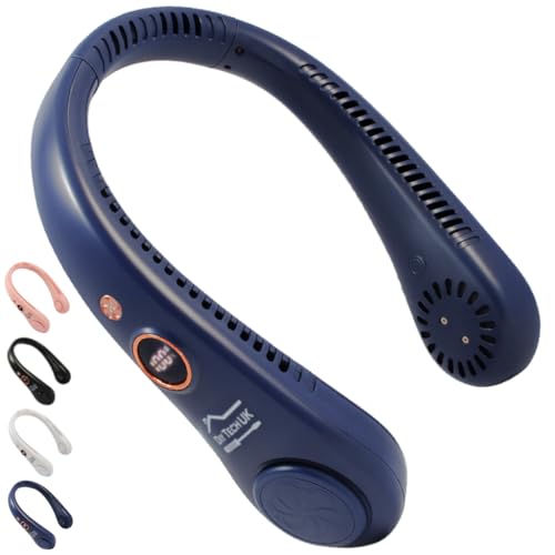 DIY TECH UK - CoolBlast Ultra Light - Ventilador de cuello portátil - Ajustable - Ventilador de cuello personal sin aspas recargable por USB manos libres - 5 velocidades - Portátil para deportes