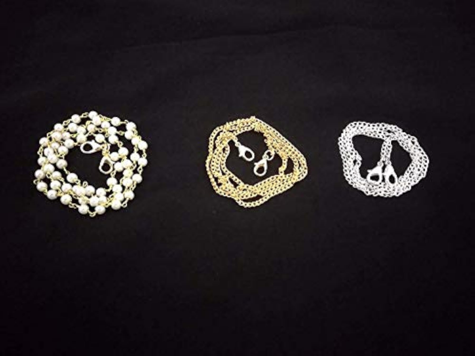 Set of 3 Silver & Pearl 22 Inch Mask Chains with Box
