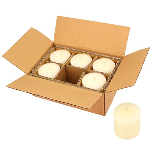 Image of Stonebriar Tall 3 x 3 Inch 40 Hour Long Burning Unscented Wax Flat Top Pillar Candles, Ivory, 6 Pack