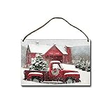 MHreat Wooden Sign Red Truck Christmas Tree Fresh Farm Front Door Wall Holiday Decoration Style7 8x1