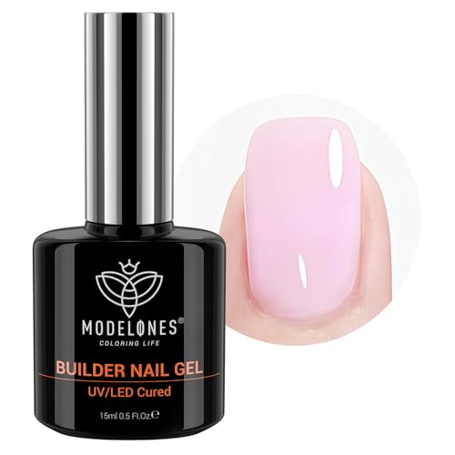 modelones Builder Nail Gel 8-in-One Baby Pink Builder Pastel Pink Rubber Base Gel Polish LED Lamp Cured Color Base Hardener Apex Building Strengthener Extension for DIY Salon Girls Home