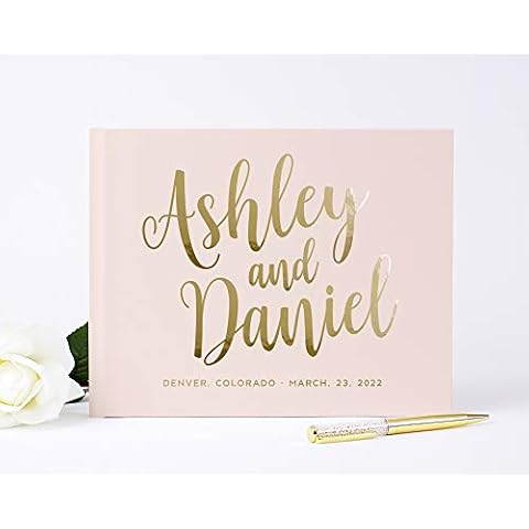 Custom Blush Wedding Guest Book, Personalized Pink Sign in Reception Book or Photo Booth Album - Hardcover (10x8 inches) Cover