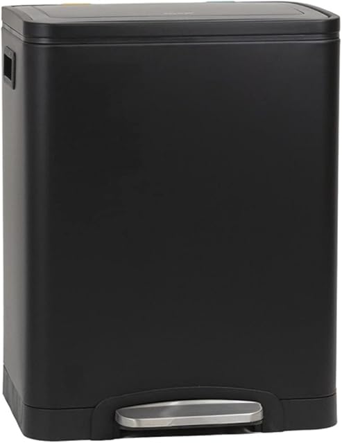 CALITEK Recycling Bin 30 litres with 2 Compartment Kitchen Pedal Bin 2 x 15 L Waste Separation System with Soft Close Lid Odour Proof and Removable Inner Bucket (Black)
