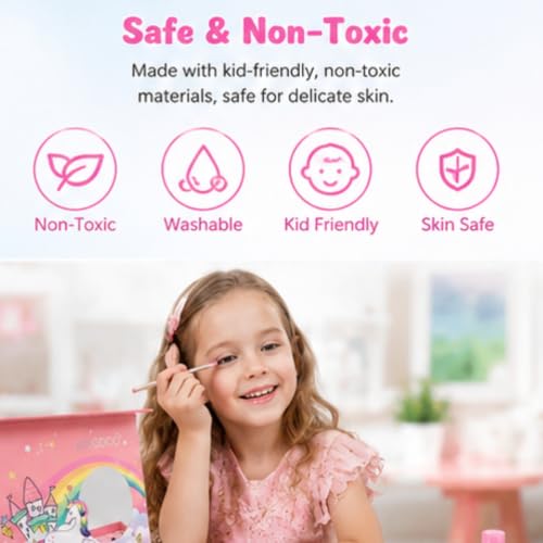 Image of ILEARNNGROW Kids Makeup Kit 29 Piece | Washable Pretend Play Set for Girls 4+ Unicorn