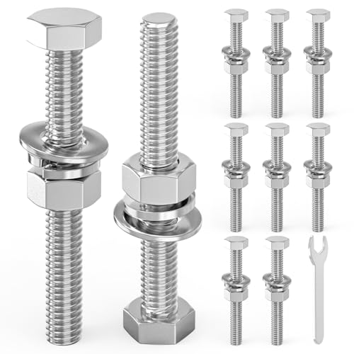 Image of 10PCS 3 /8-16 x 4 304 Stainless Steel Fully Threaded Bolt with Nut Flat & Lock Washers and Spanner