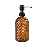 Hzxcuim 12Oz Glass Soap Dispenser with 304 Black Rustproof Stainless-Steel Pump, Refillable Glass Soap Dispenser for Kitchen, Bathroom, Farmhouse (Amber)
