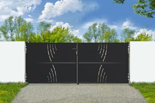 CASANOOV Portail Battant Acier NALI VELETA 293x120 cm 3x1,2 m 4 m² Noir Mat Design Motif Nature Extérieur Sécurisé Robuste Acier Galvanisé Compatible...