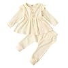 Carolilly Ensemble Enfant Bébé Fille de 2 Pièces en Coton Côtelé Haut à Volant Manches Longues + Pantalon