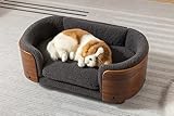 Scandinavian Elevated Dog Bed, Small Size Pet Sofa with Walnut Bent Wood Back & Cashmere Cushion
