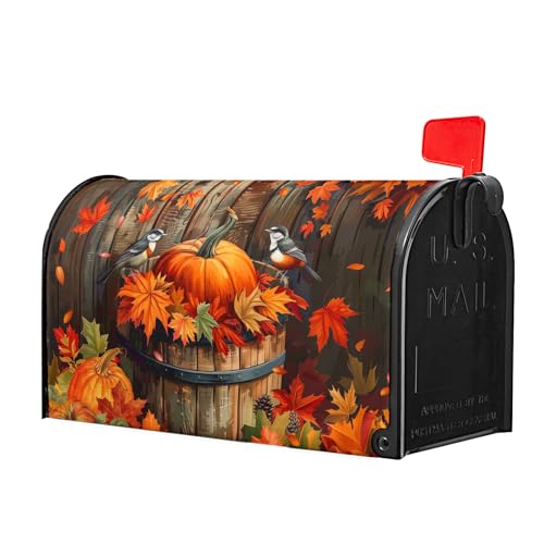 Image of Autumn Thanksgiving Pumpkin Magnetic Mailbox Covers Fall Maple Leaf Mail Box Cover Decoration Fall Autumn Large 25.5 inchx21 inch Mailbox Wrap Decor for Home Garden Yard Outside Decor