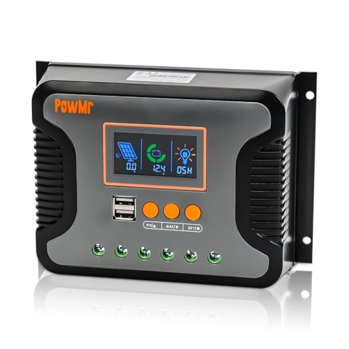 Image of PowMr 80A Solar Charge Controller Solar Panel Battery Intelligent Regulator with Dual USB Port 12V/24V/36V/48V PWM Auto Paremeter Adjustable LCD Display for AGM, Gel, Flooded and Lithium Battery