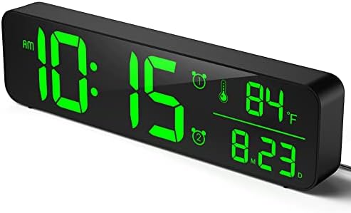 (with 5V/2A Adapter) Digital Clock for Living Room Decor/Office/Garage, Wall/Desk Clock, Modern Digital Clock with Huge Clear Numbers to Display Time, Date, Room Temp, 12/24H, Auto/Custom Brightness
