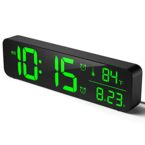 (With 5V/2A Adapter) Digital Clock For Living Room Decor/Office/Garage, Wall/Desk Clock, Modern Digital Clock With Huge Clear Numbers To Display Time, Date, Room Temp, 12/24H, Auto/Custom Brightness #TOP14