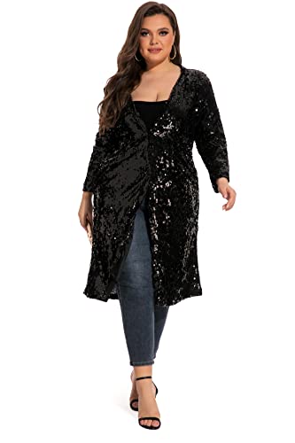 - 610 - Long Sleeves Full Sequins Open Front Duster Cardigan Cover-up Jacket Coat2