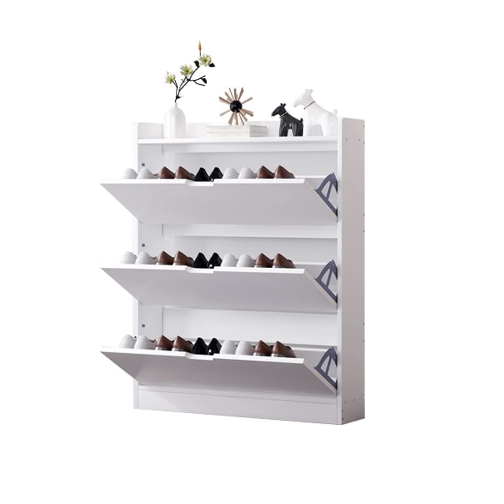 Étagère à chaussures en MDF à 3 niveaux avec seau basculant moderne pour salon