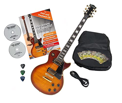 Rocktile Pro L-200OHB Guitare électrique Orange Honey Burst avec accessoires - Les Beatles, Paul McCartney, John Lennon, RIngo Starr, George Harrison Rocktile Pro L-200OHB Guitare électrique Orange Honey Burst avec accessoires