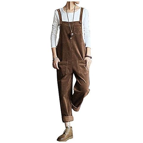 Ladyful Women's Corduroy Bib Overalls Jumpsuit Romper Pant Trouser, Coffee, Large Cover