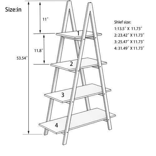 OQSC 4-Tier Ladder Bookcase with Solid Bamboo Frame A Shape Multifunctional Display Shelf Ladder Shelf freestanding for Home Office，White/Wood (A-Frame Shelf) - Thumbnail 4