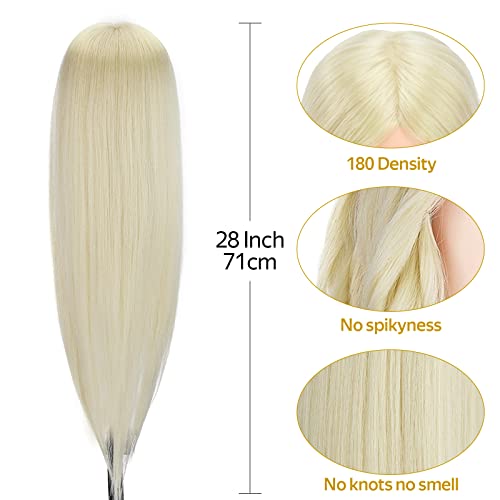 Foto von Frisierkopf,Neverland Übungskopf 71cm 60% Echthaar,Frisieren Trainingsköpfe für Friseure Ausbildung Kopf Mit Halter + DIY Haare Set(Gebleichtes Blondes)