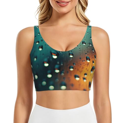 SHEnshg Brassière de sport pour femme - Imprimé drapeau de Hesse - Sans armatures - Rembourré - Bonnets amovibles intégrés, Gouttes de pluie dans le ciel 4, XXL