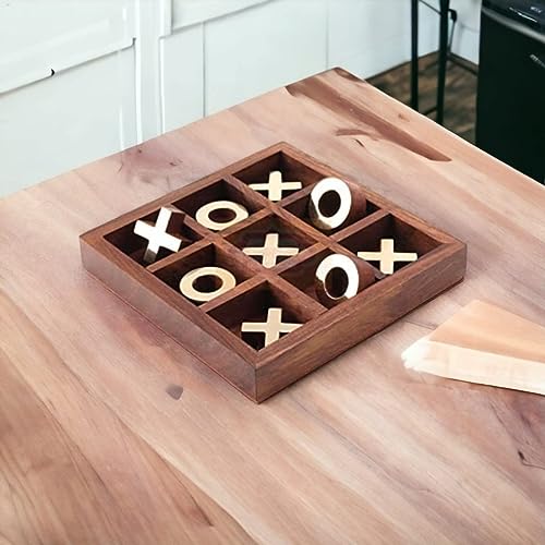Image of STAR CRAFT 6 Years And Up Wooden Tic Tac Board Game Handmade Noughts And Crosses Tik Tak Toe Pedagogical Board Wooden Zero Kata Game (Brown)