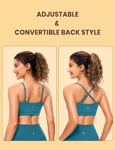 Image of CRZ YOGA Butterluxe Womens Adjustable Spaghetti Thin Strap Sports Bra - Padded Wireless Square Neck Workout Yoga Clothes