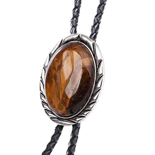 Huabola Calyn Bolo Tie, Handmade Round Shape Western Cowboy Tiger Eye Bolo Ties For Men #TOP5