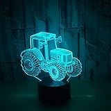 lampenschirm traktor 3D Nachtlichter Kinder Spielzeug Traktor Auto Illusion Lampe Farben Ändern Remote Lampe Raum Nachttisch Schreibtisch Dekor mit Batterie für Baby Schlafzimmer (schwarz).