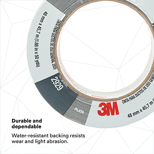 3M Talc General Use Duct Tape 2929, Silver, 1.88 In X 50 Yd, 5.5 Mil, Individually Wrapped Conveniently Packaged #TOP1