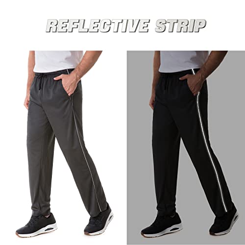 Men's Sweatpants Casual Loose Fit With Reflective Stripes Jogger Pants Elastic Waist Drawstring Closure With Zippered Pockets，（Grey&B L）,Grey&Black #TOP1