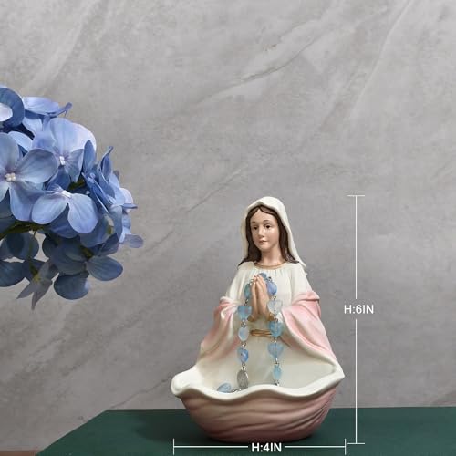 Estatua Virgen María Porta Rosario Decorativa Rosa 6 pulg miniatura 4