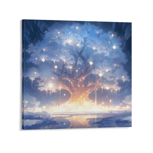 Frosted Glow Ball Tree Canvas Wall Art, Snowy Reflection Night