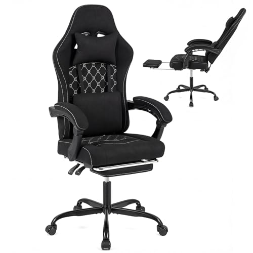 Image of Giantex Gaming Chair, Ergonomic Computer Chair with Headrest, Lumbar Support, Linkage Armrests, Reclining Backrest & Footrest, High Back Swivel Office Chair, Video Game Chair (Black)