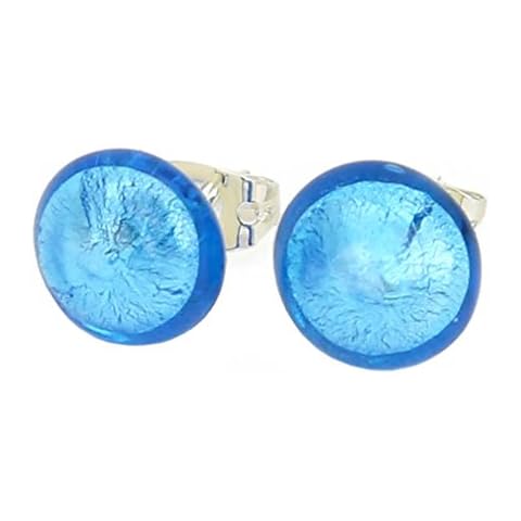 GlassOfVenice Murano Glass Button Stud Earrings - Aqua Blue Cover