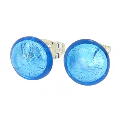 Glass Of Venice Murano Glass Button Stud Earrings - Aqua Blue