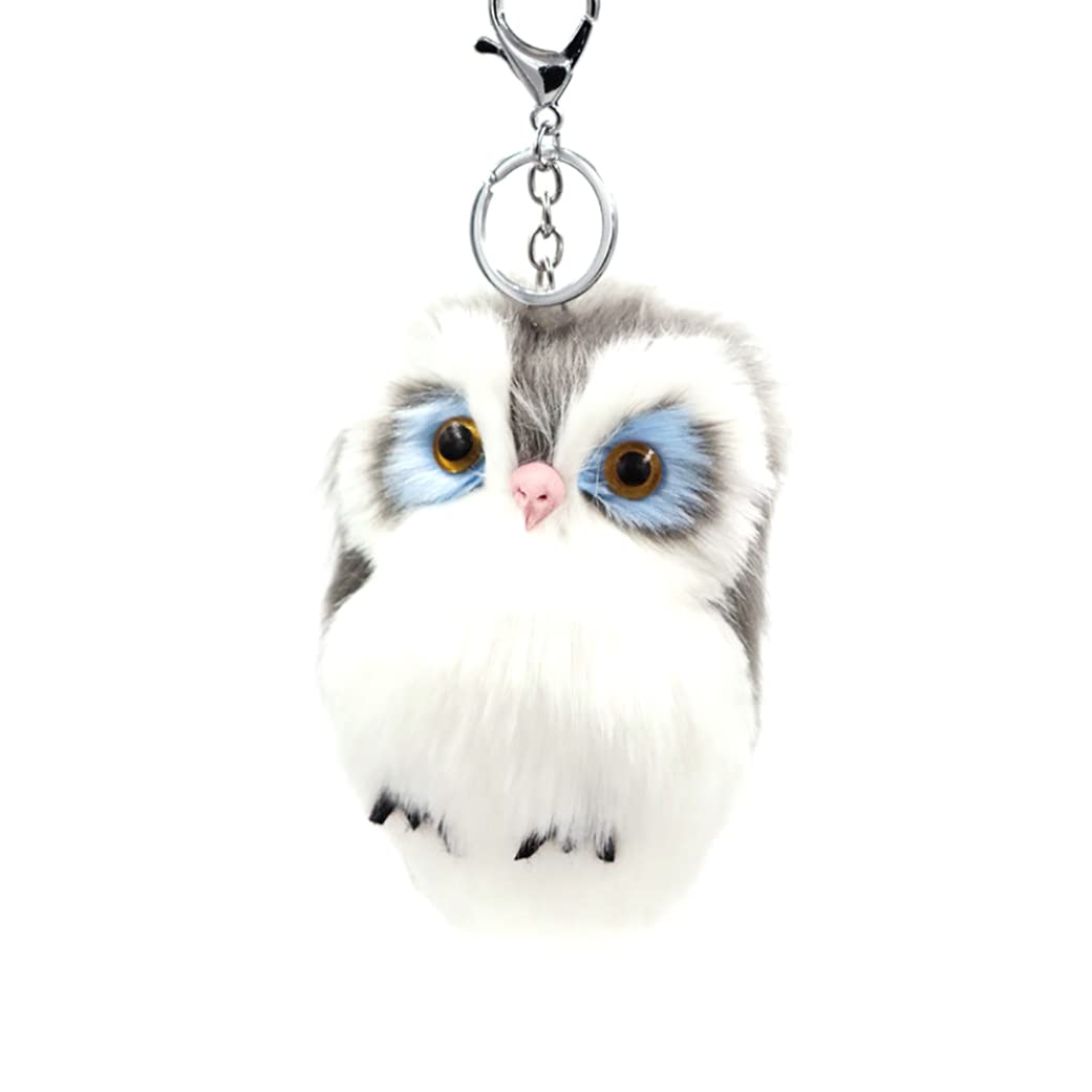 Plush Owl Keychain Fluffy Faux Fur Owl Key Chain Cute Animal Keyring Handbag Pendant