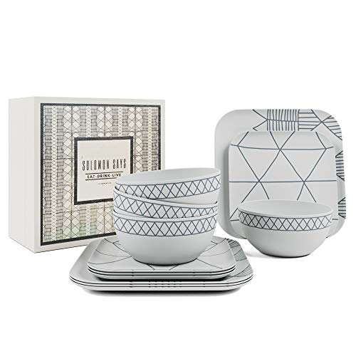 Bamboo Dinnerware 12 Piece Set - Reusable Tableware, Dinner Plates and Bowls