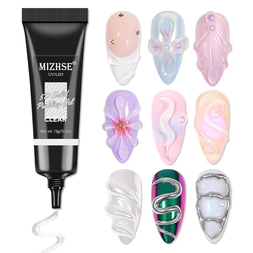 MIZHSE 3D Nail Gel Clear Nail Sculpture Gel for Nails Art 15g Builder Gel Liner 3D Glue for Nails Art Gels Manicure Glue 3D No Wipe Glues Decoration Manicure for Manicures Charms DIY At Home