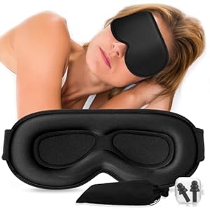 3D Contoured Sleep Mask, 99% Fully Block Out Light Memory Foam Eye Masks with Deep Eye Grooves, Long Lash Extension Eyes Mask with Storage Bag and Earplugs for Sleeping Travel Home(Black)