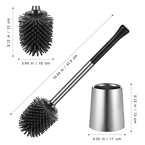 Toilet Bowl Brush Holder Set: Silicone Stainless Steel Deep Cleaning Toilet Cleaner Brush For Bathroom Restroom - Compact Modern Rv Toilet Scrubber Accessories With Caddy #TOP7