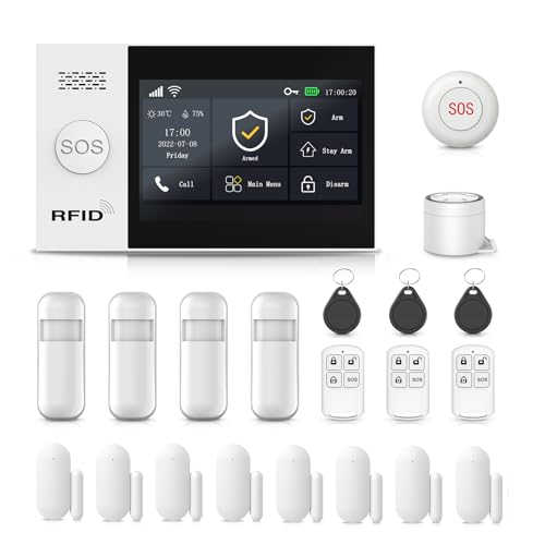 XNH GSM + WLAN Alarmanlage Haus mit 4.3'' Touch Screen, Smart Komplettsysteme mit APP, Sicherheit, Einbrecher System für Haus, 21 Stück - Tür- und Fenstersensoren, Bewegungsmeldern, Fernbedienungen