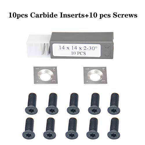 14mm Carbide Inserts Cutters Knives Replacement Square Straight 14 x 14 x 2mm with Screws for Grizzly T21348 and Woodworking Spiral Helical Planer Head 10pcs