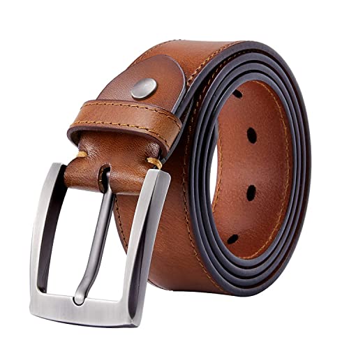 Hzhy Cinturón de cuero para hombre, 100% cuero de grano completo con hebilla antiarañazos, ideal para jeans, casual, vaquero y ropa de trabajo, Tipo 1008c, Large