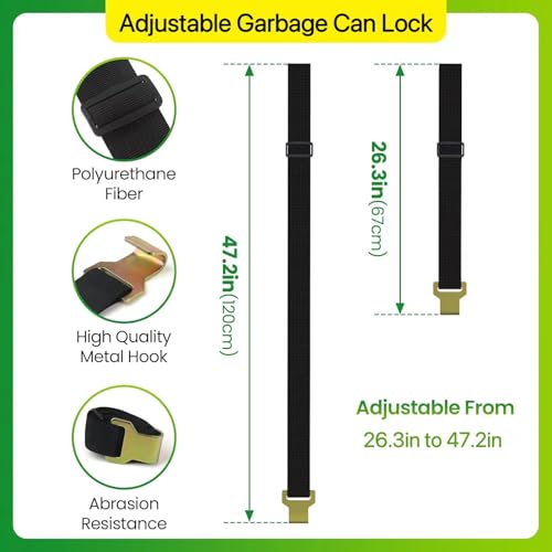 Image of Trash Can Locks for Animals, Bear Proof Trash Can Lock, Garbage Can Lid Lock for Raccoons, Strong Outdoor Trash Bin Bungee Cord Strap, Adjustable Garbage Can Security Strap-Black