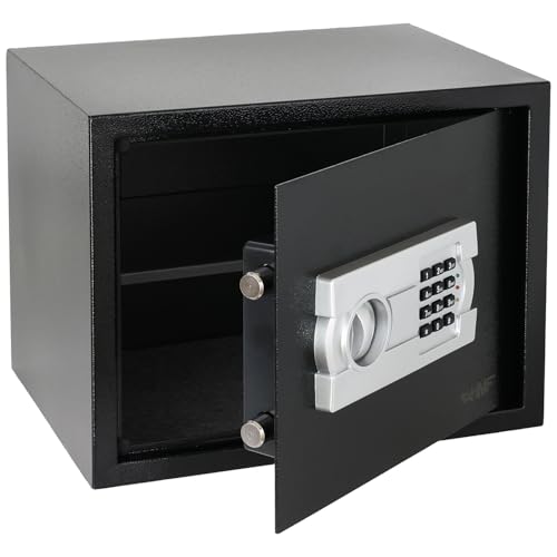 HMF Caja fuerte para hogar, hotel u oficina, caja fuerte para muebles con cerradura de combinación para documentos DIN A4 | 38 x 30 x 30 cm | Negro