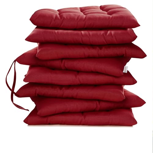 Lavea® Cojines para Silla 40x40 cm – Juego de 8 con Lazos – Interior/Exterior – Cómodos y Lavables, Ideales para Jardín, Cocina, Balcón y Terraza - Burdeos