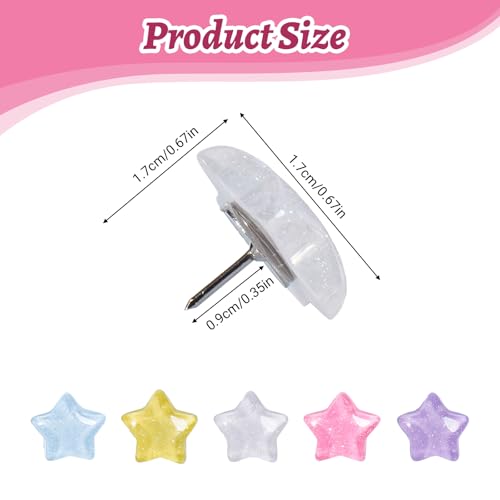 Image of 25 Pcs Decorative Thumb Tacks, Cute Decorative Push Pins for Wall Bulletin Board & Cork Board, Resin Star Push Pins for Office Home School-5 Colors (Luminous Star)
